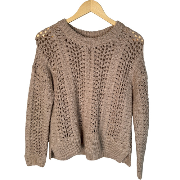 NEW! Madewell S Windemere Wool Alpaca Crochet Boxy Sweater Taupe Beige Neutral - Picture 2 of 7